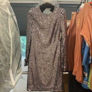 Rachel Zoe Long Sleeve Charcoal Sequined Mini Dress Open Back